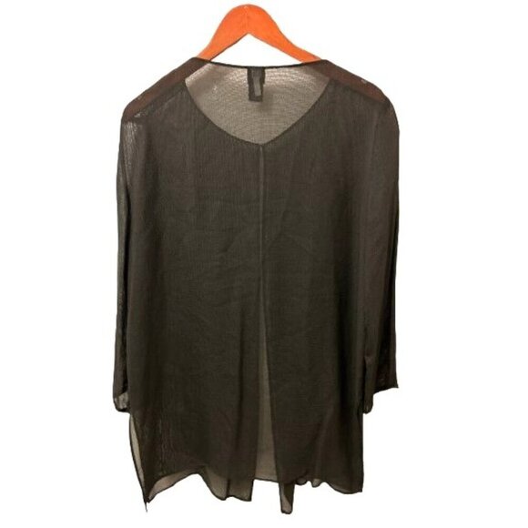 Eileen Fisher Vtg 90s Transparent Avantgarde Italian Viscose Knit Mesh Cardigan - Picture 6 of 8